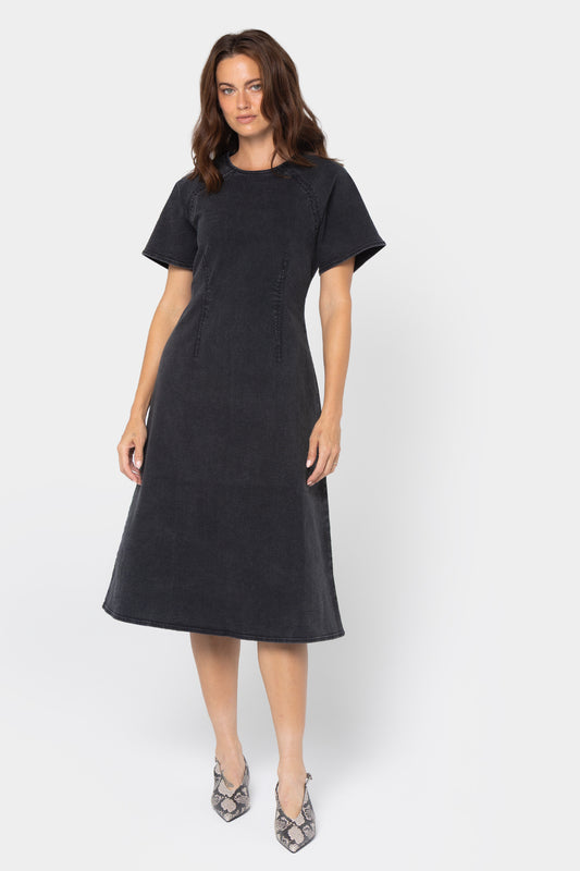 Midi Length Raglan Sleeve Denim Dress