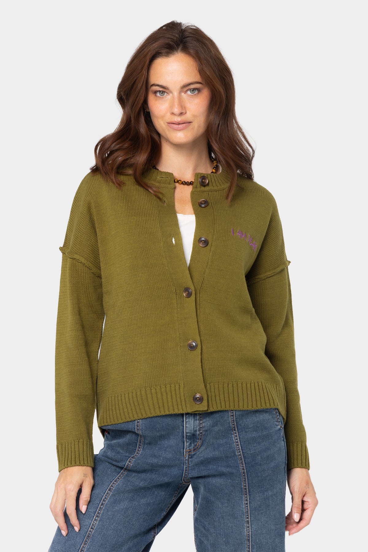 Long Sleeve Crew Neck Motif Cardigan