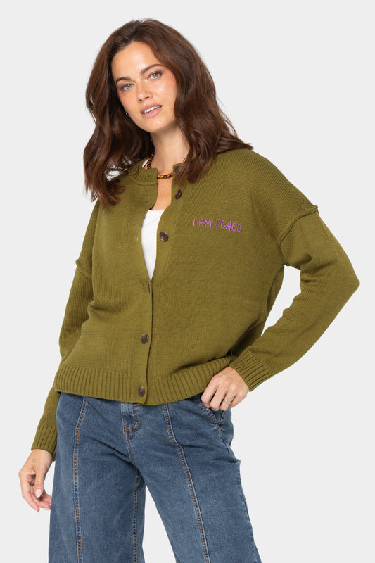 Long Sleeve Crew Neck Motif Cardigan