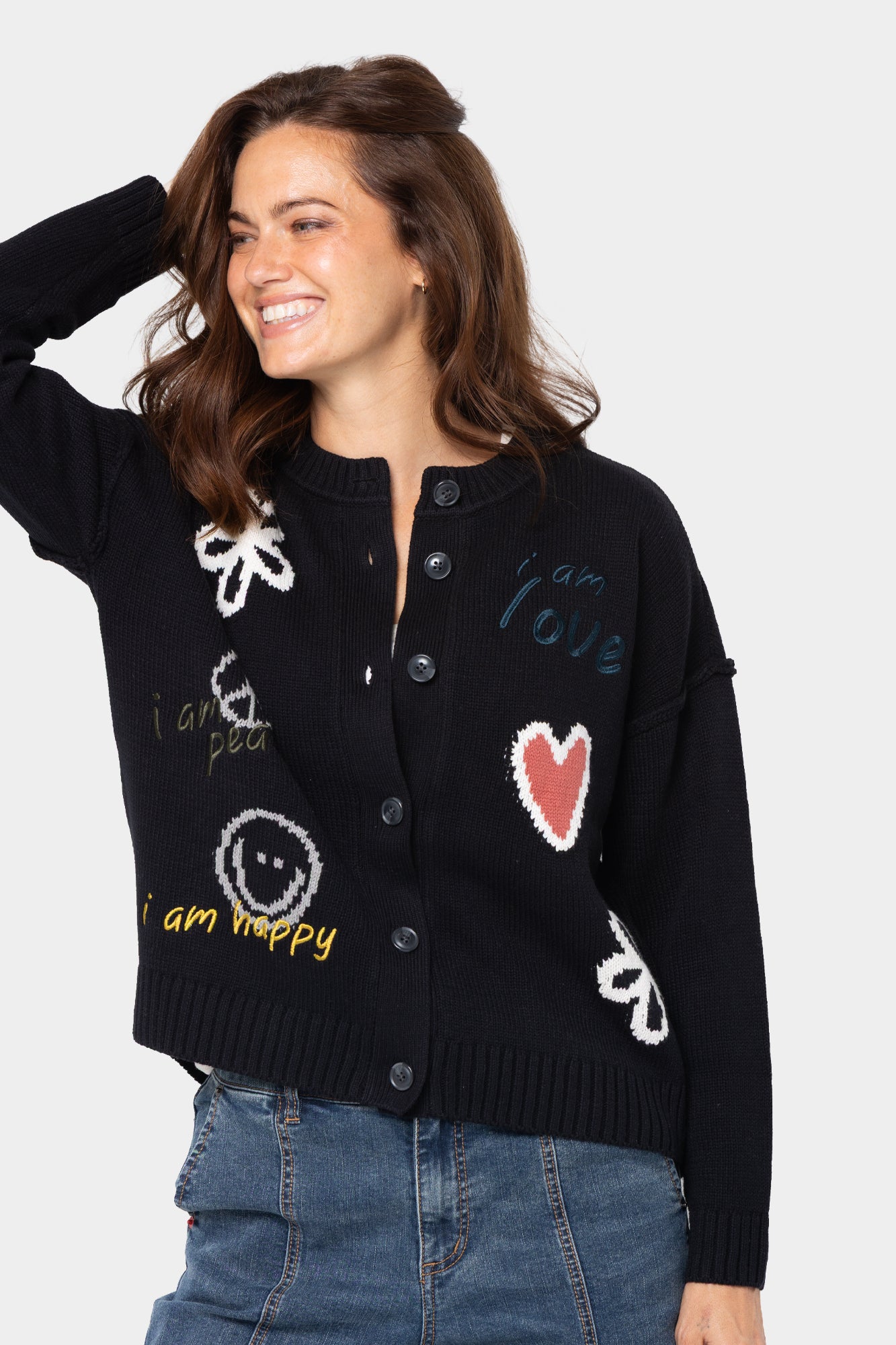 Long Sleeve Crew Neck Motif Cardigan