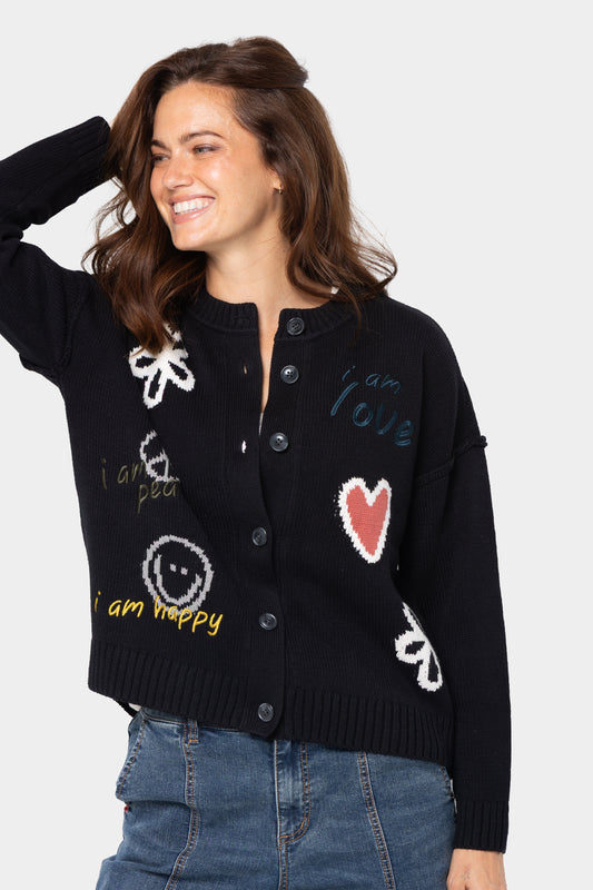 Long Sleeve Crew Neck Motif Cardigan