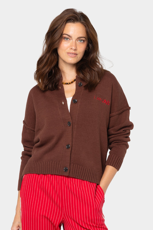 Long Sleeve Crew Neck Motif Cardigan