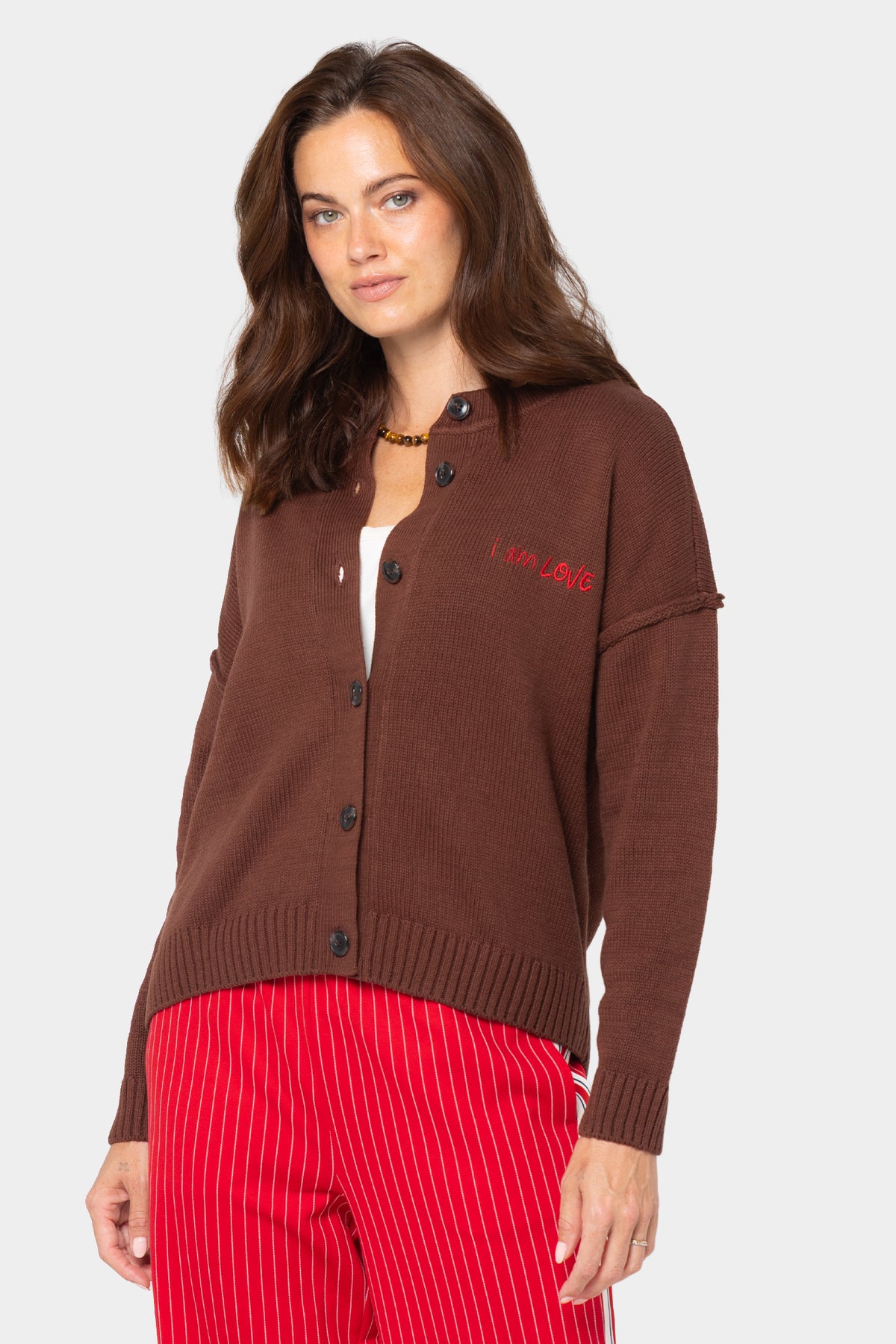 Long Sleeve Crew Neck Motif Cardigan
