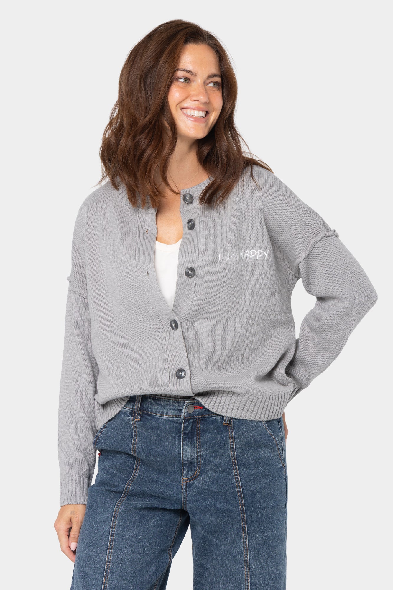 Long Sleeve Crew Neck Motif Cardigan