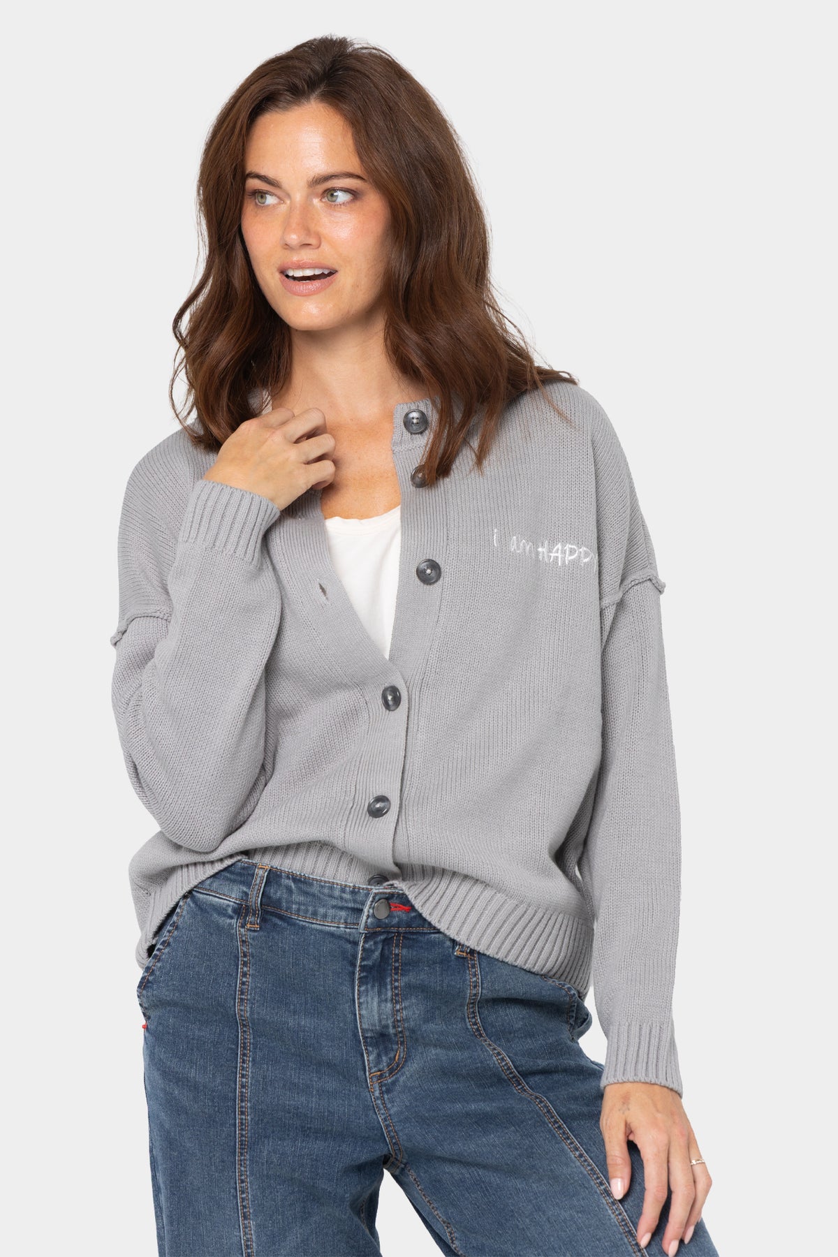 Long Sleeve Crew Neck Motif Cardigan
