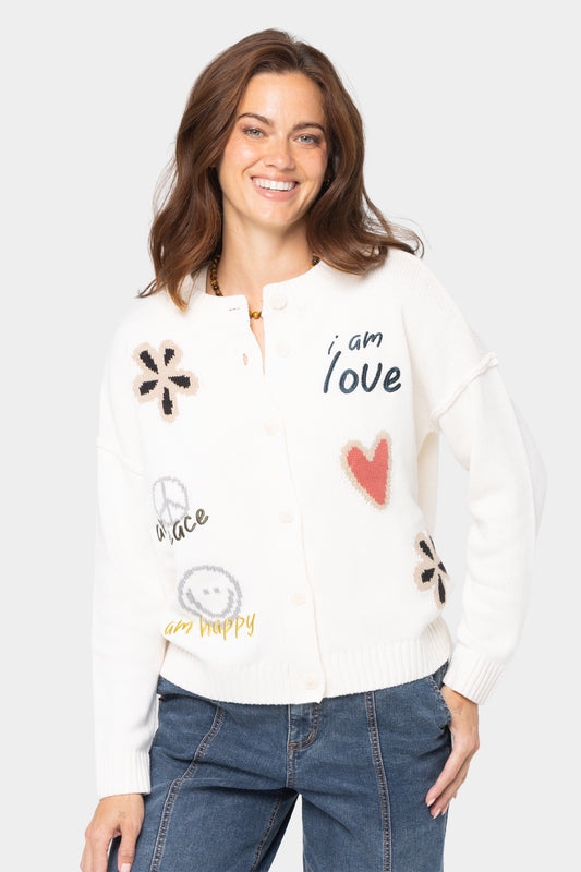 Long Sleeve Crew Neck Motif Cardigan