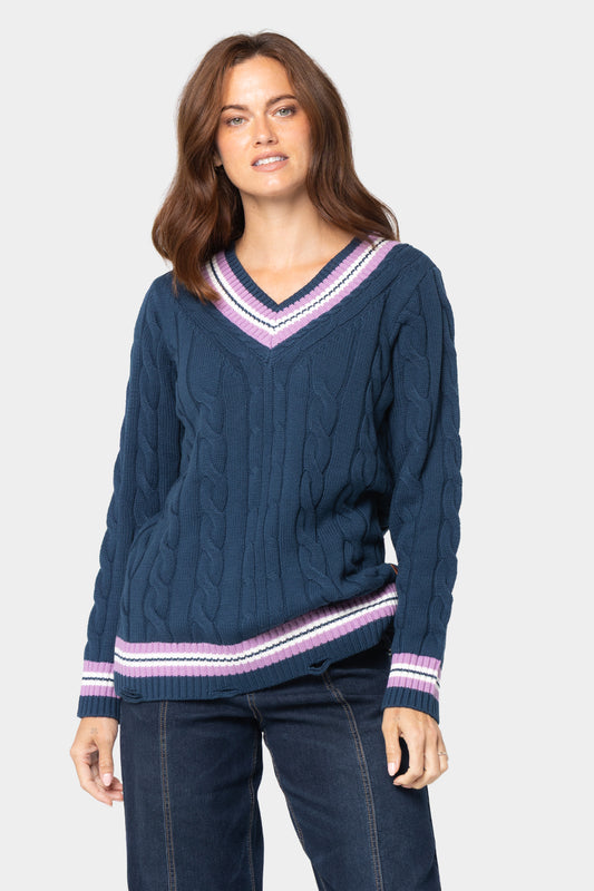 Long Sleeve V-Neck Varsity Sweater
