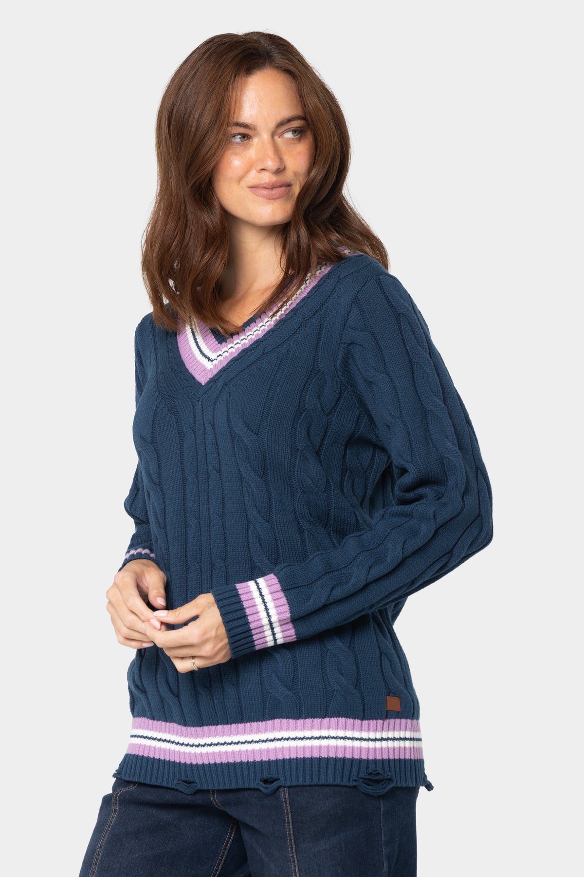 Long Sleeve V-Neck Varsity Sweater