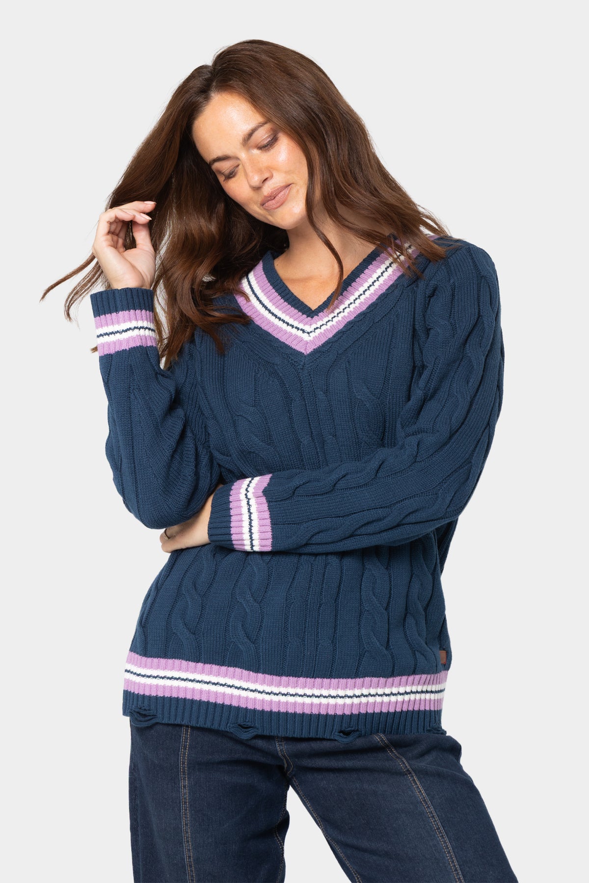 Long Sleeve V-Neck Varsity Sweater