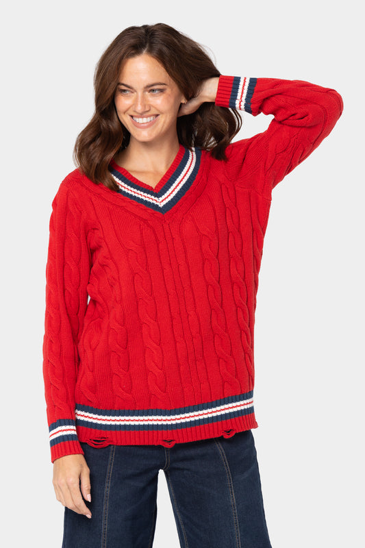 Long Sleeve V-Neck Varsity Sweater