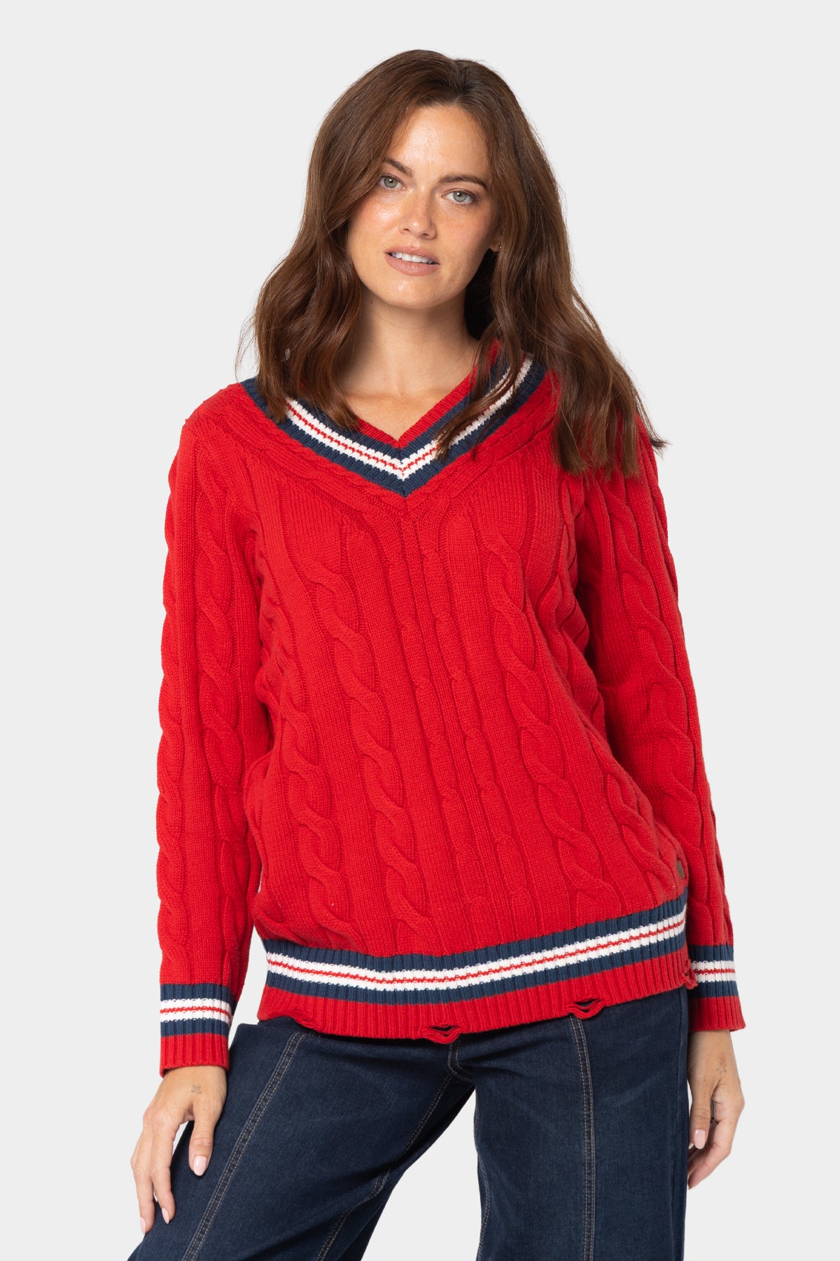 Long Sleeve V-Neck Varsity Sweater