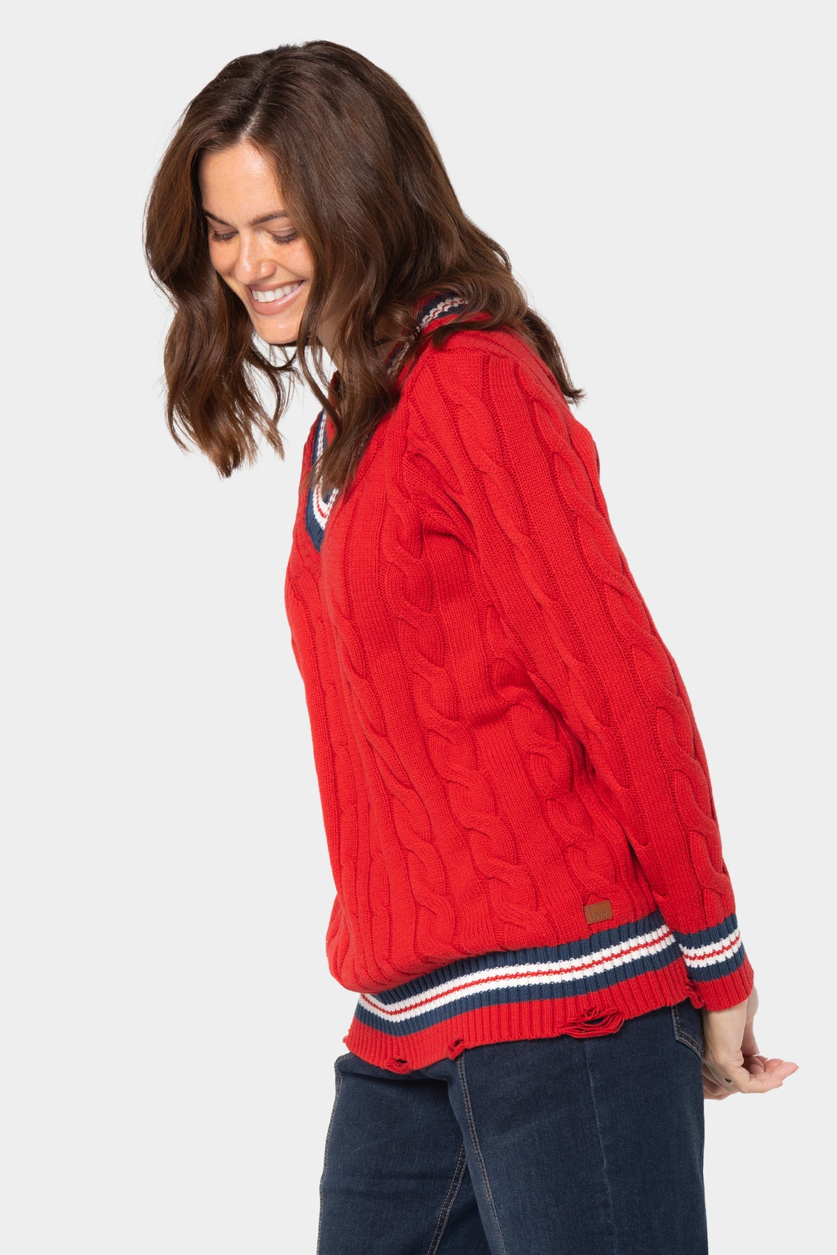 Long Sleeve V-Neck Varsity Sweater