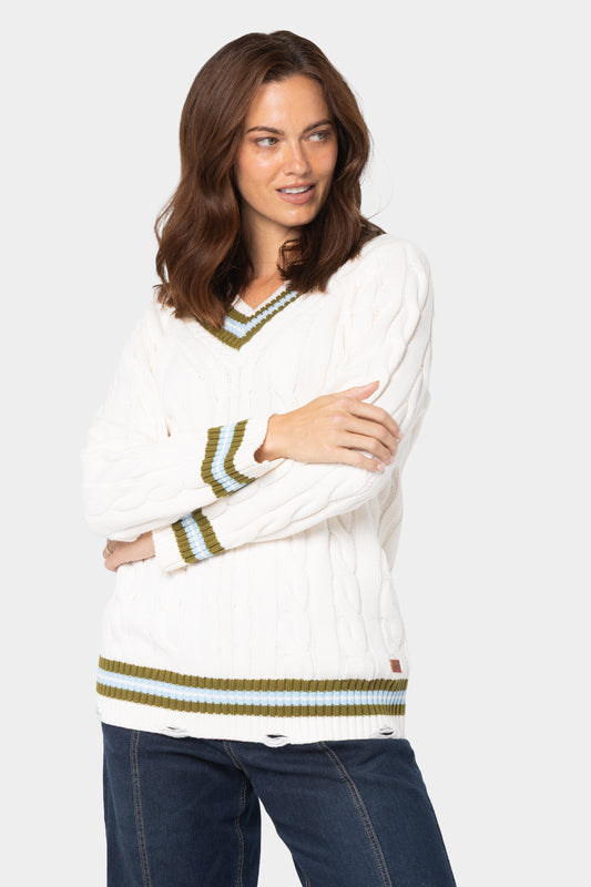 Long Sleeve V-Neck Varsity Sweater