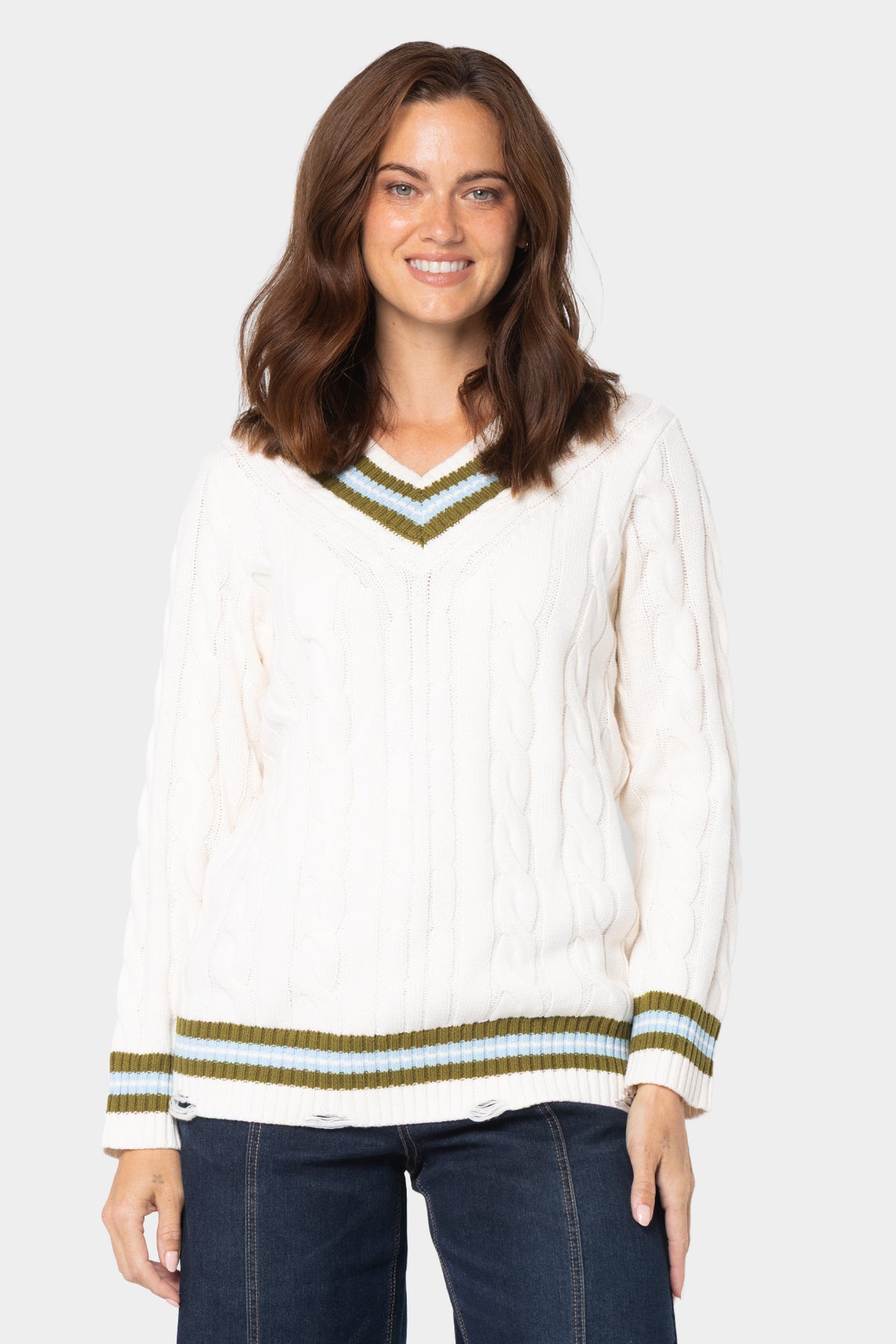Long Sleeve V-Neck Varsity Sweater