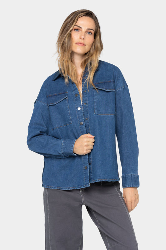Mixed Media Button Front Shacket