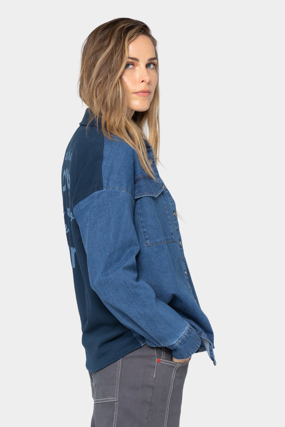 Mixed Media Button Front Shacket
