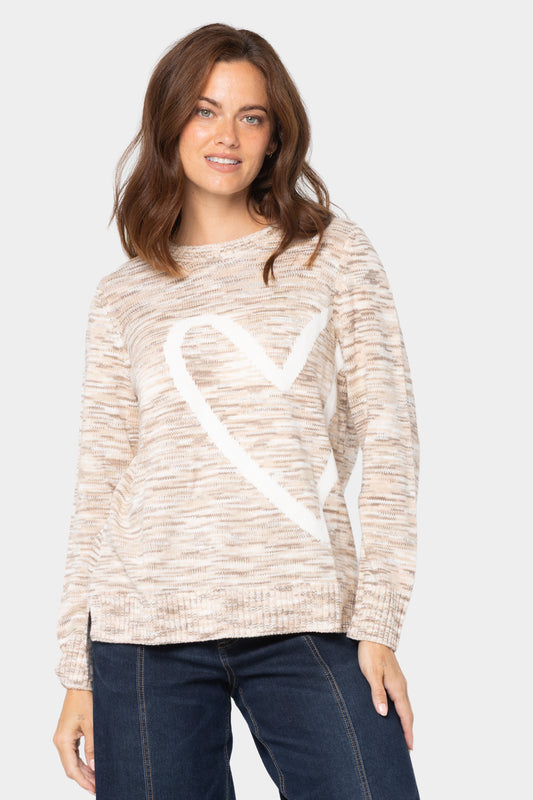 Long Sleeve Crew Neck Spacedye Motif Sweater