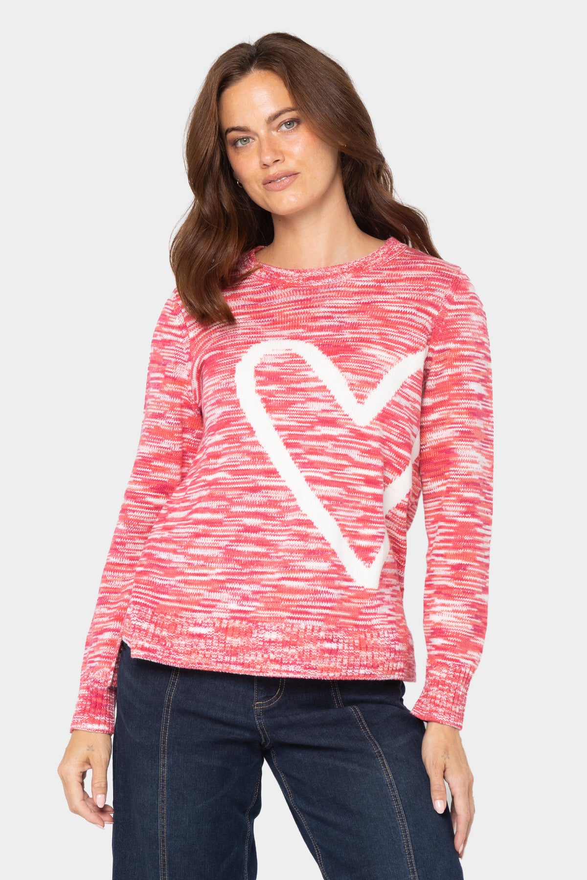 Long Sleeve Crew Neck Spacedye Motif Sweater