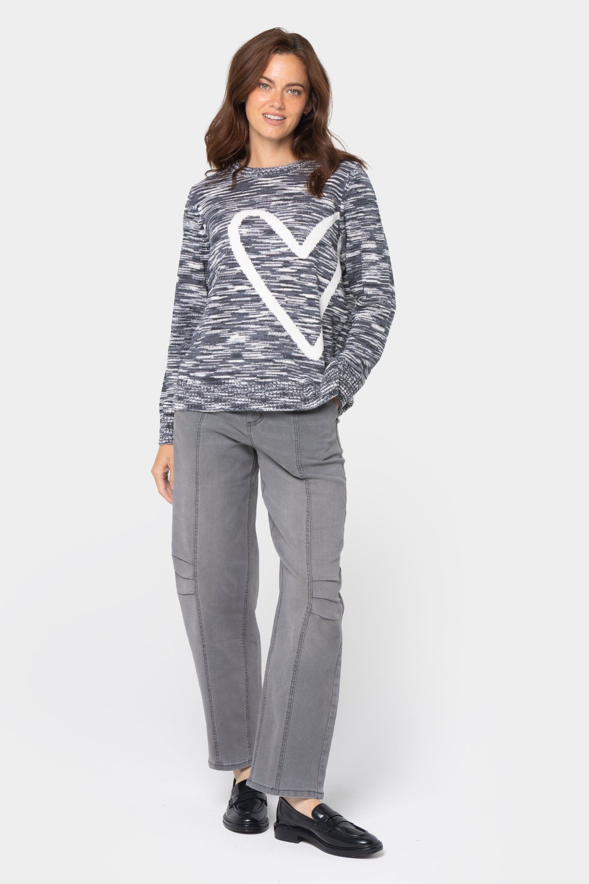 Long Sleeve Crew Neck Spacedye Motif Sweater