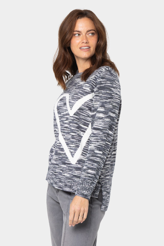 Long Sleeve Crew Neck Spacedye Motif Sweater