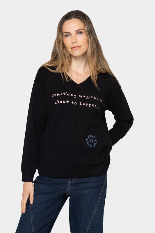 V-Neck Motif Pullover
