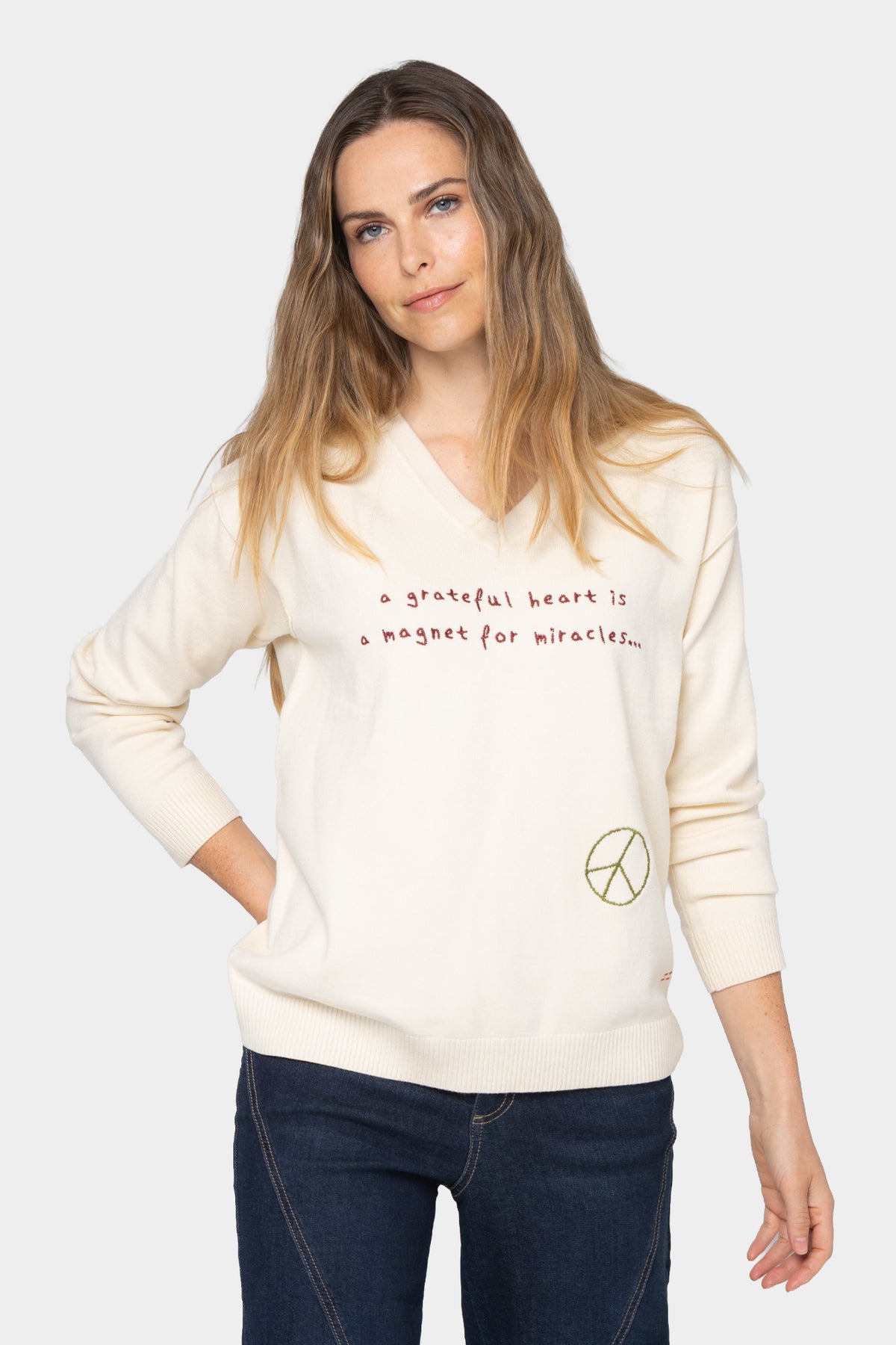 V-Neck Motif Pullover