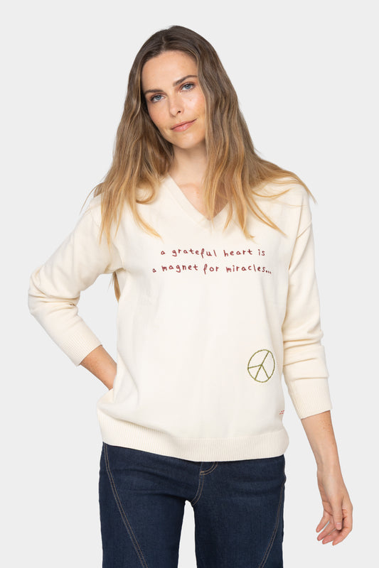 V-Neck Motif Pullover