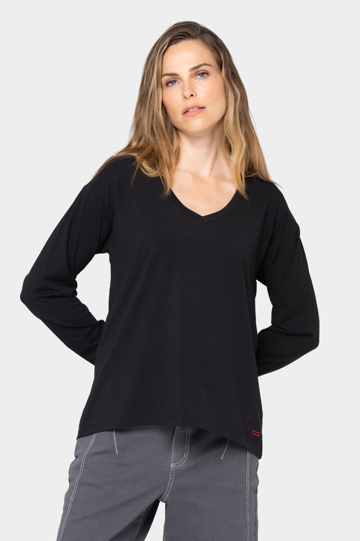 V-Neck Elbow Sleeve Shirt
