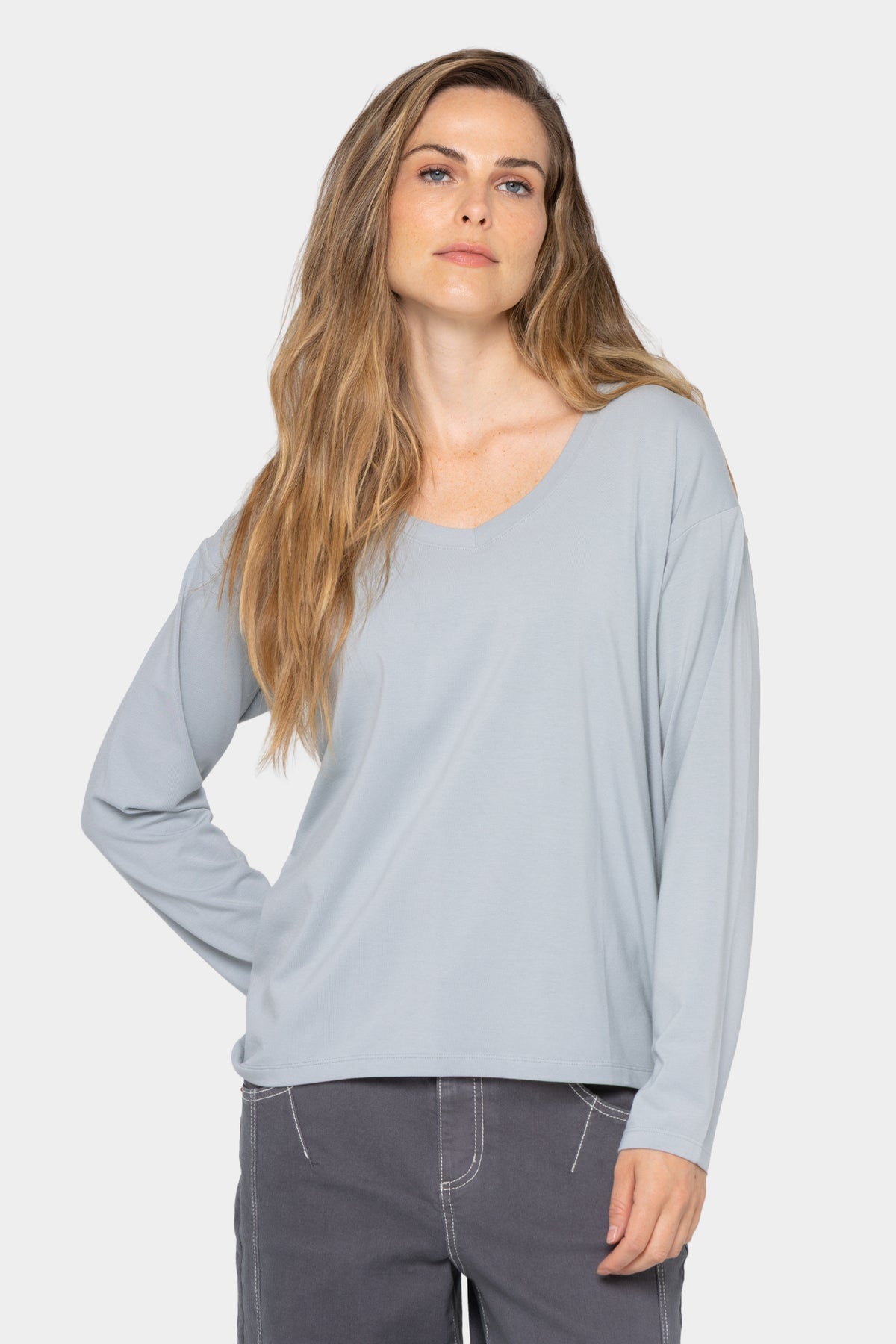 V-Neck Elbow Sleeve Shirt
