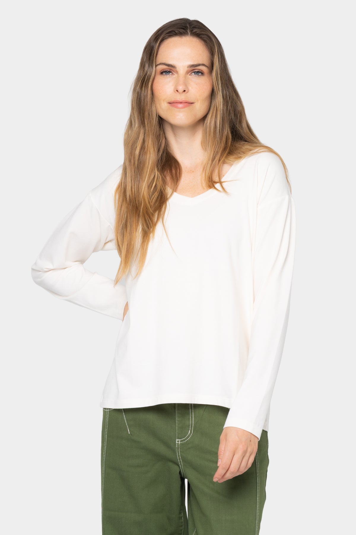 V-Neck Elbow Sleeve Shirt