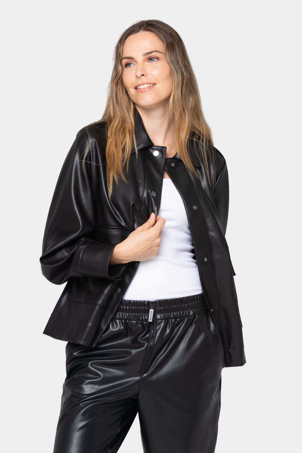 Faux Leather Snap Front Shacket