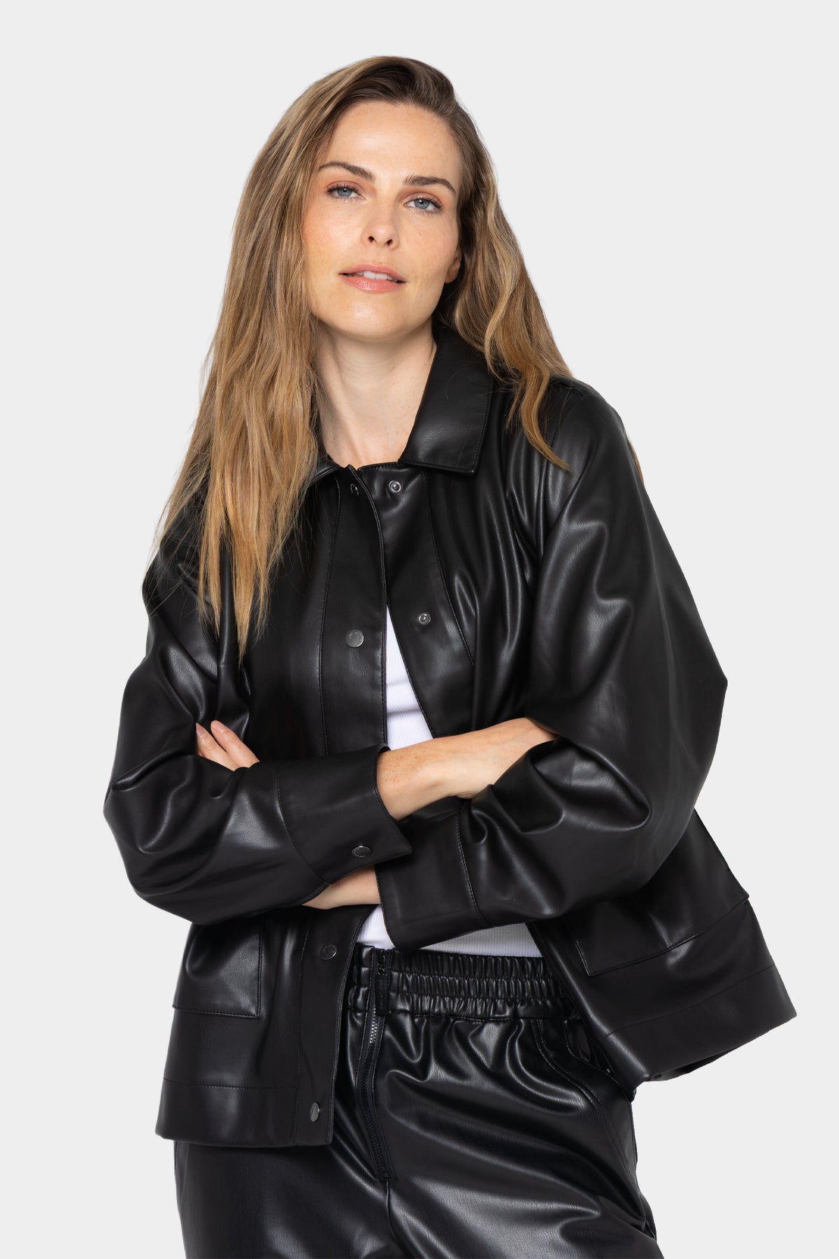 Faux Leather Snap Front Shacket