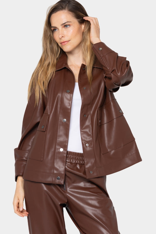 Faux Leather Snap Front Shacket