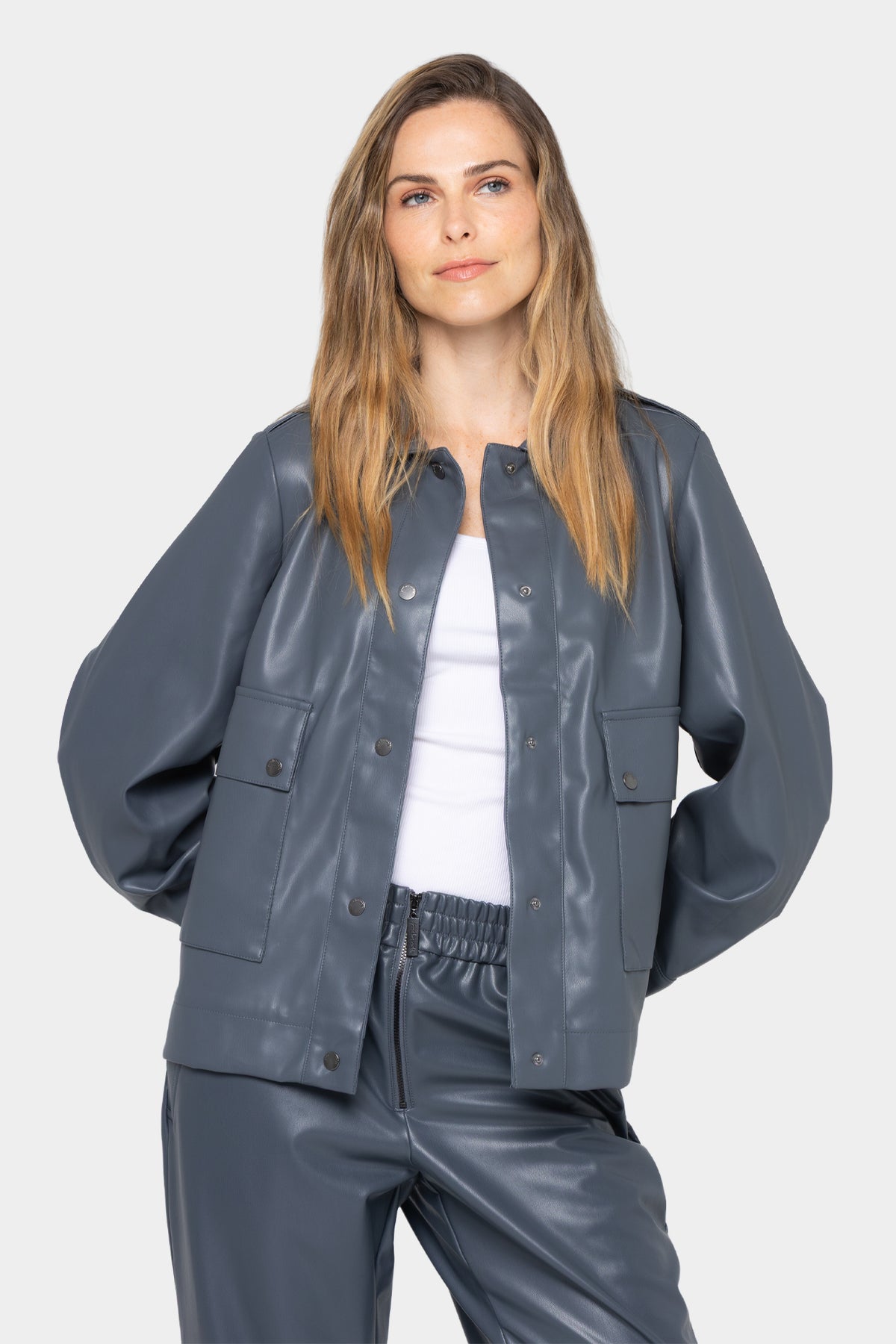 Faux Leather Snap Front Shacket