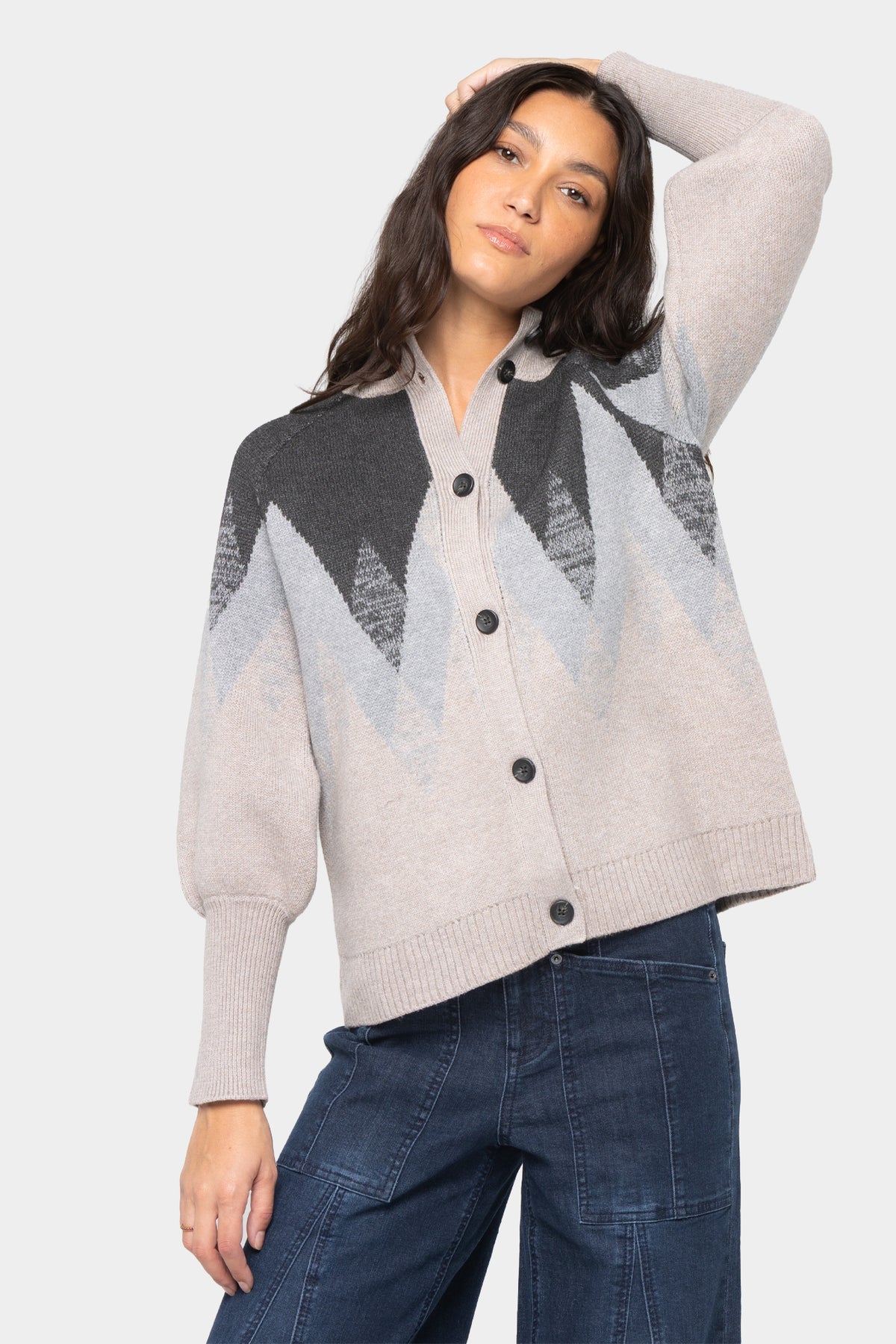 Button Front Mock Neck Cardigan