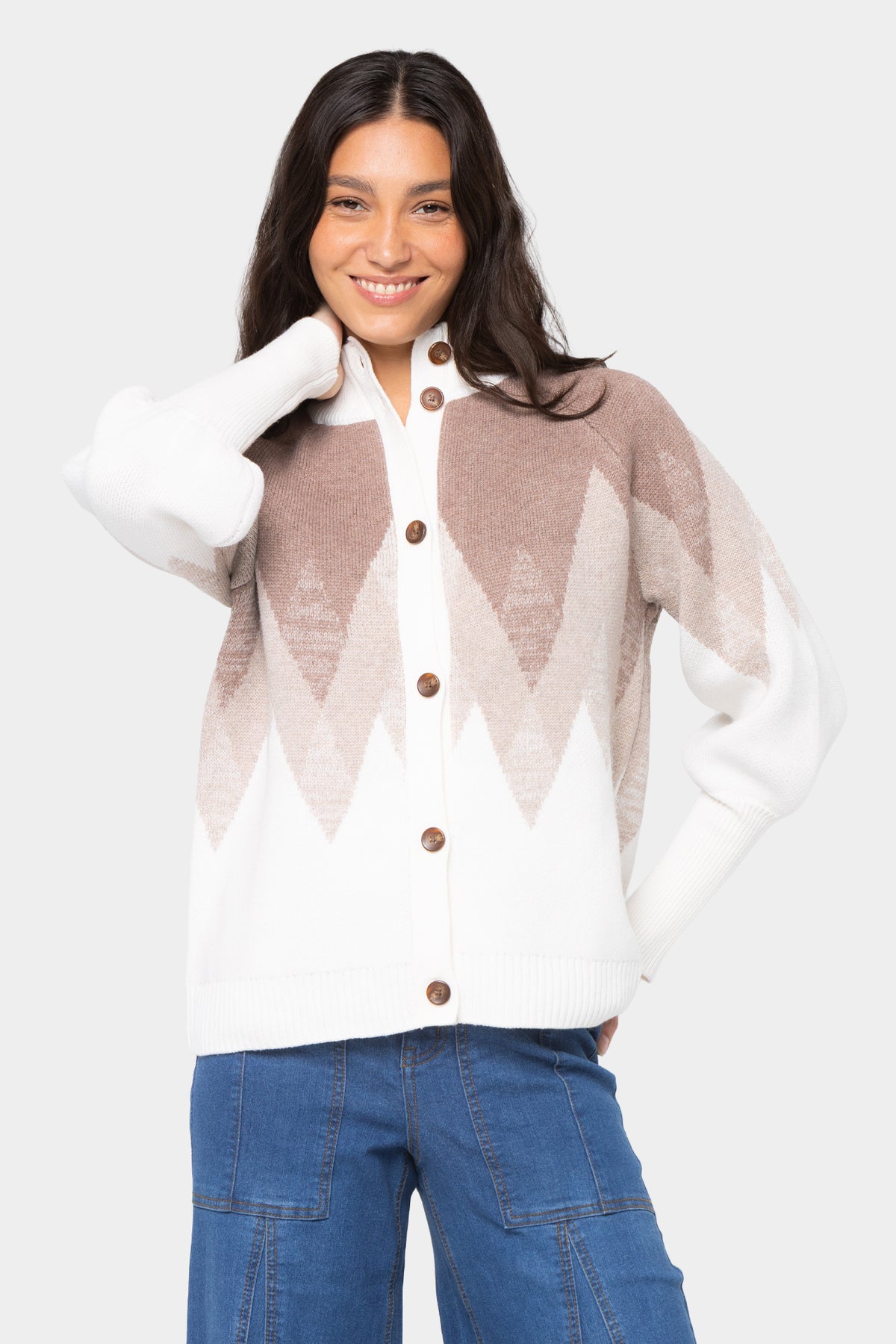 Button Front Mock Neck Cardigan