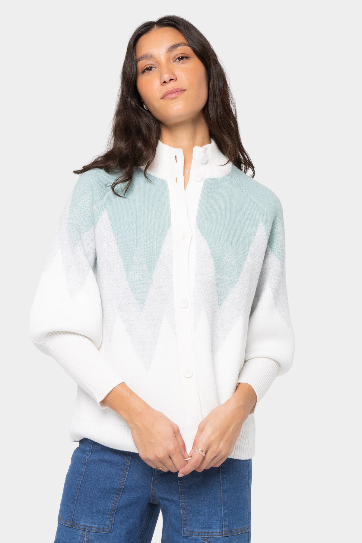 Button Front Mock Neck Cardigan