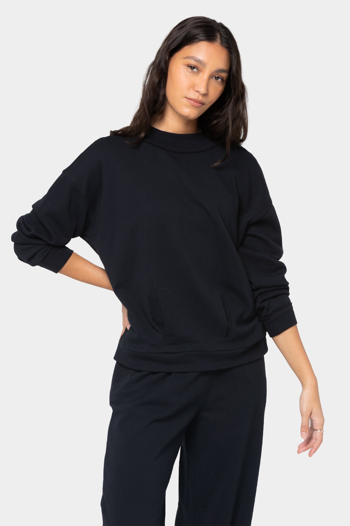 V-Neck Bubble Hem Sweatshirt