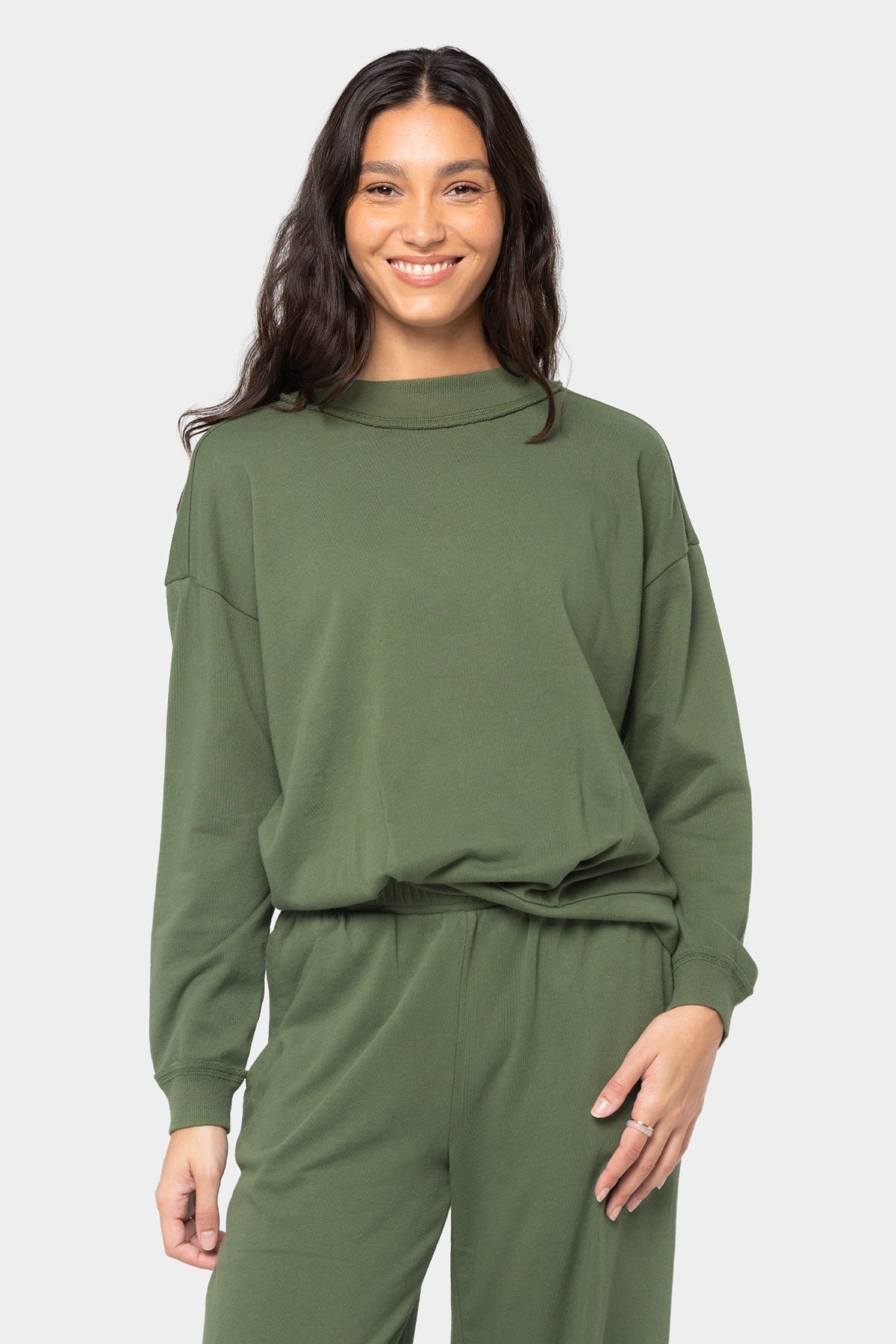 V-Neck Bubble Hem Sweatshirt