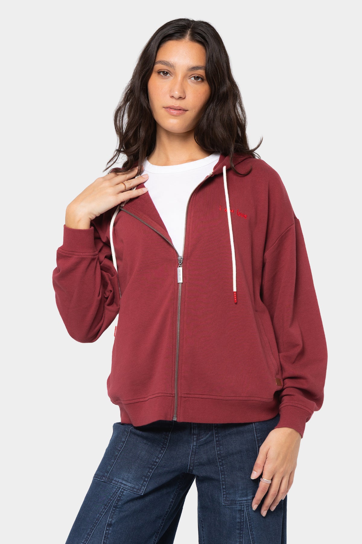 Zip Front French Terry Barrel Sleeve Hoodie