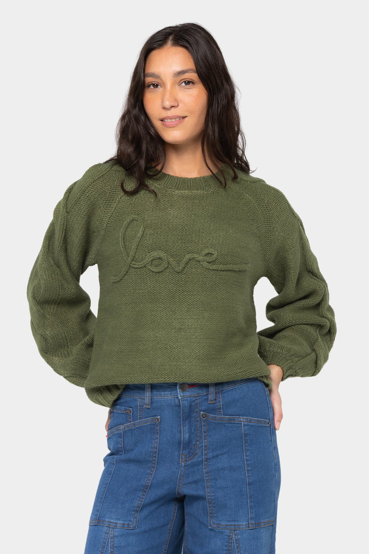 Crew Neck Cable Detail Sweater