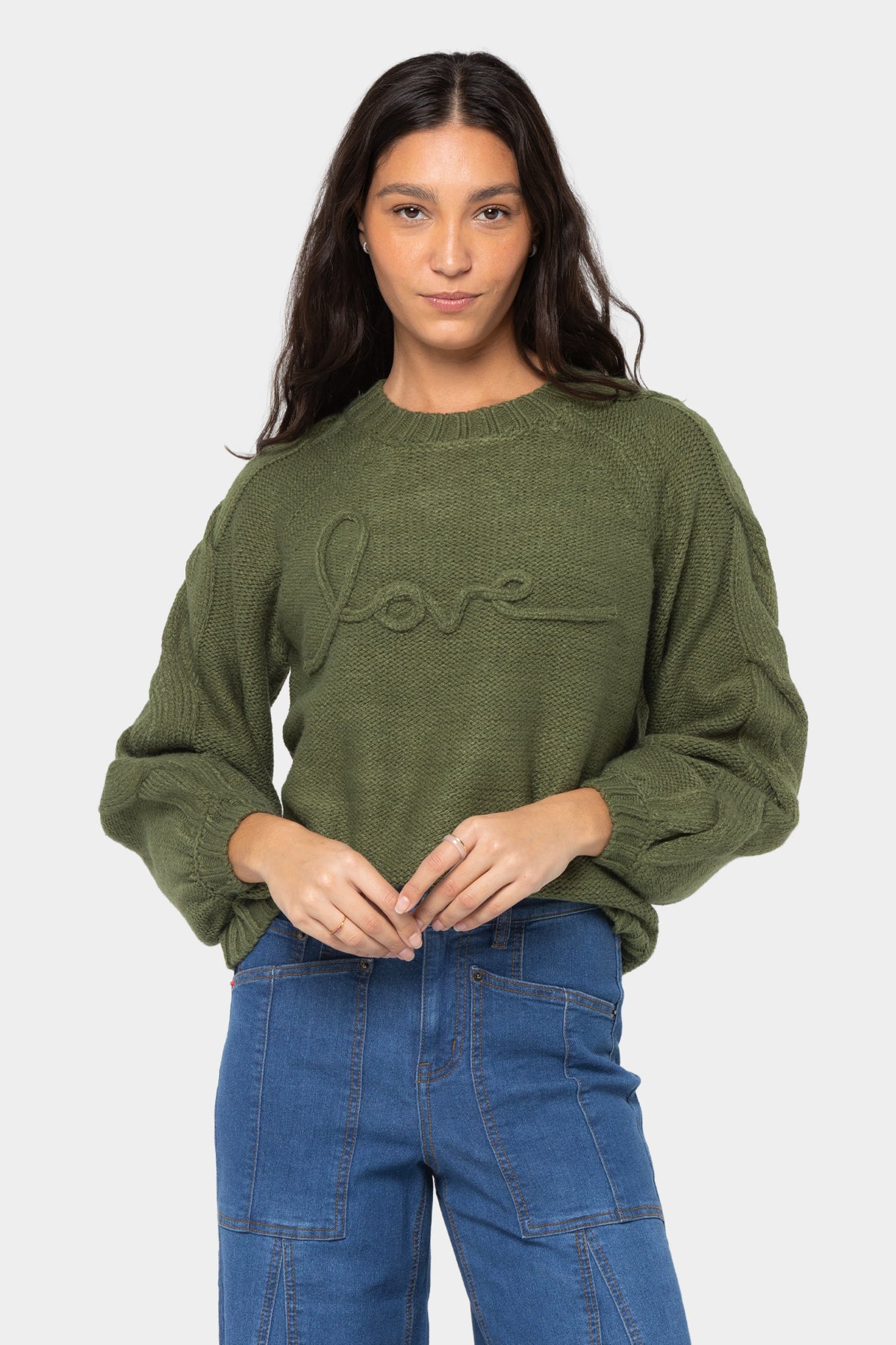 Crew Neck Cable Detail Sweater