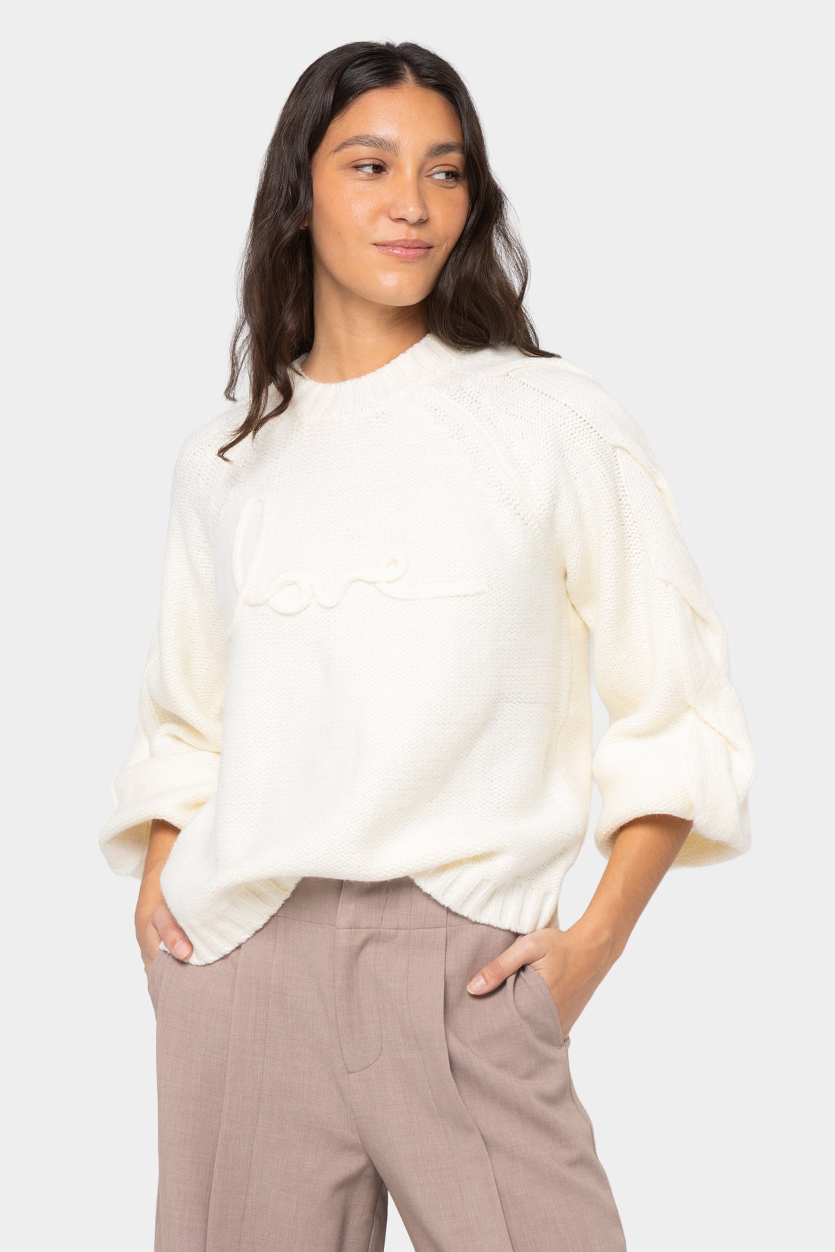 Crew Neck Cable Detail Sweater