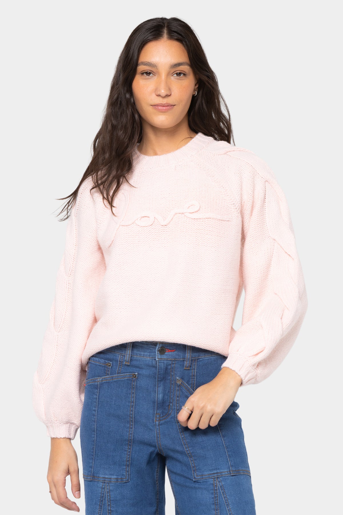 Crew Neck Cable Detail Sweater