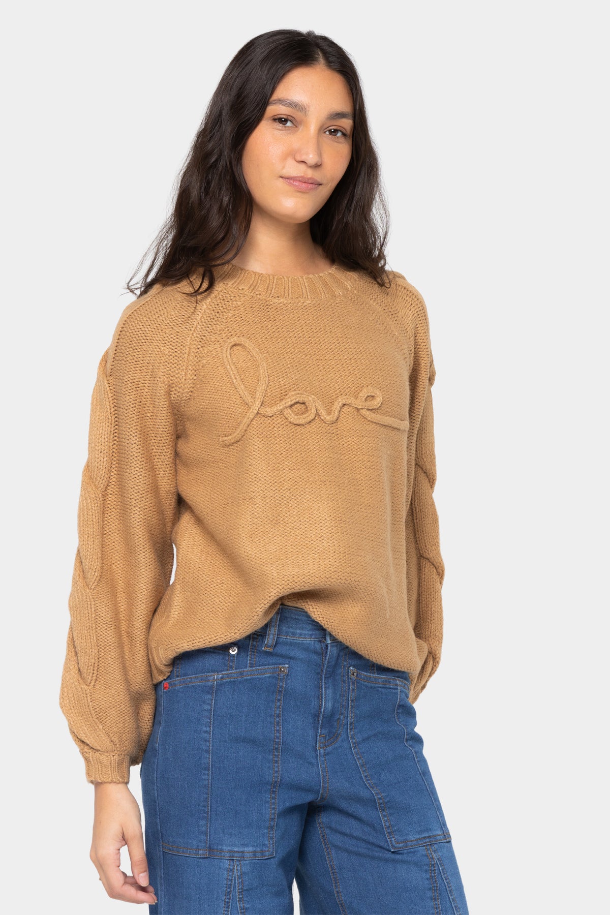 Crew Neck Cable Detail Sweater