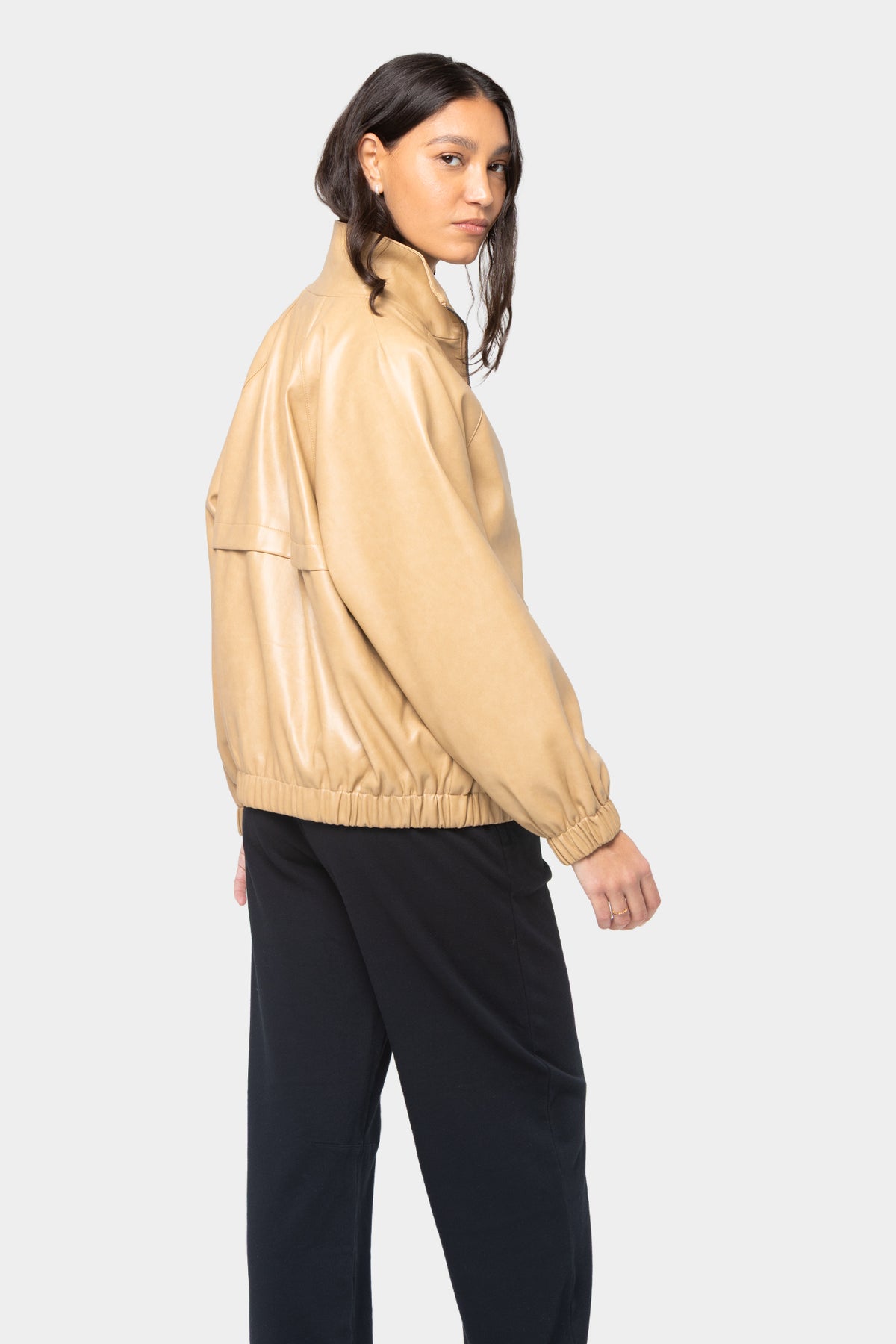 Relaxed Leather Zip Front Jacket
