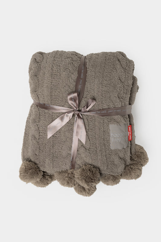 Pom Pom Cable Knit Blanket