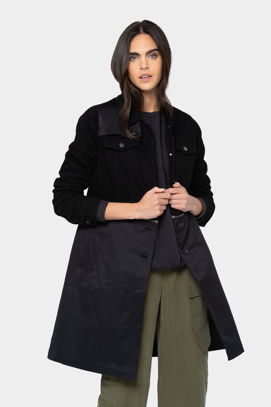 Black Label Mixed Media Button Front Trench