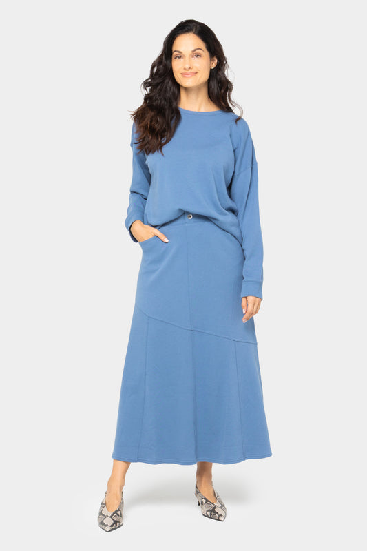 French Terry Pull-On Seamed Skirt