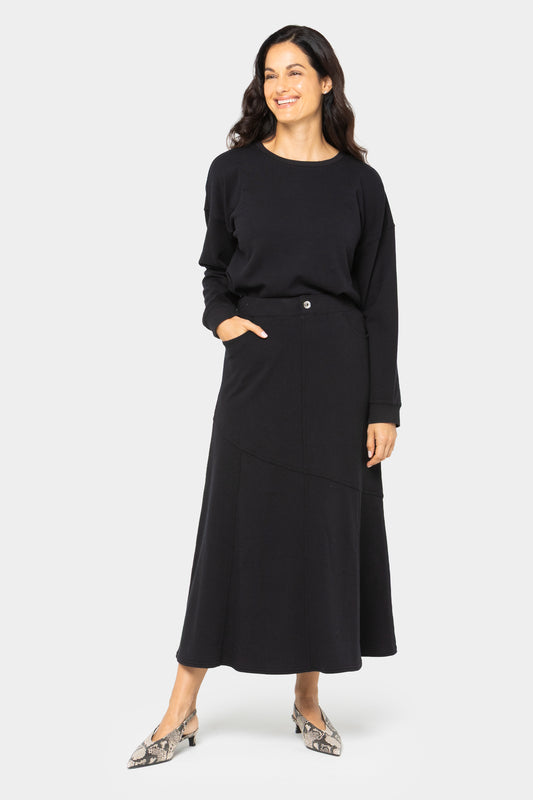 French Terry Pull-On Seamed Skirt